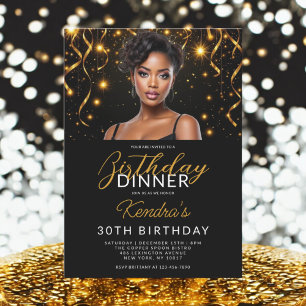 Invitation Anniversaire Dîner Gold et Black Photo Instagram