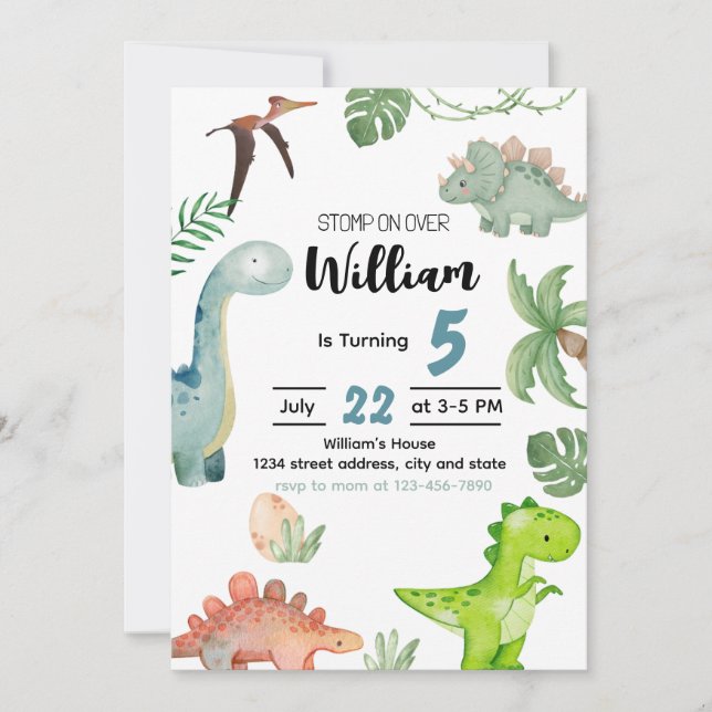 Invitation Anniversaire Dinosaur, Invitation Dinos (Devant)