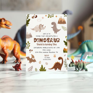 Invitation anniversaire dinosaure aquarelle beige