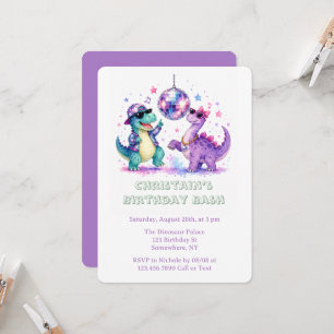 Invitation Anniversaire Dinosaure Disco Aquarelle
