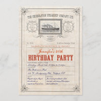 Anniversaire d'invitation de billet de bateau de