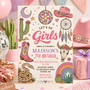 Invitation Anniversaire Disco Cowgirl Western Filles Allons-y