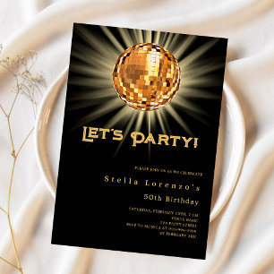 Invitation Anniversaire Disco party or noir luxe