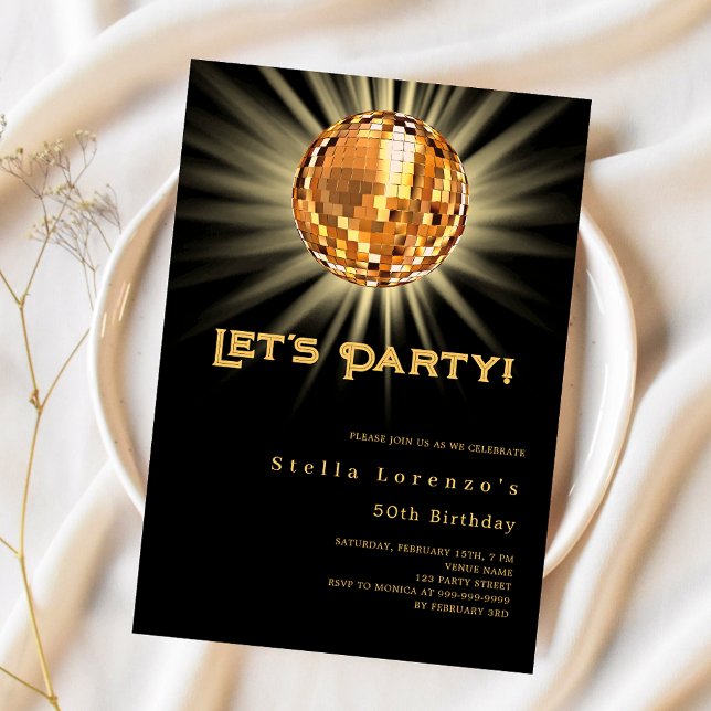 Invitation Anniversaire Disco party or noir luxe (Créateur téléchargé)