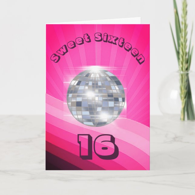 Invitation Anniversaire Disco Sweet sixteen rose (Devant)
