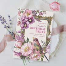 Anniversaire d'oiseau rose floral