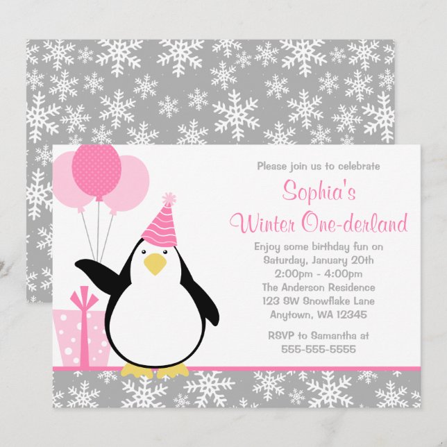 Invitation Anniversaire d'Onederland d'hiver de flocons de (Devant / Derrière)