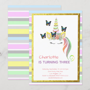 Invitation Anniversaire d'or des papillons Rainbow Pastel de
