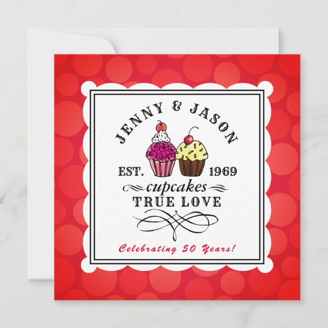 Invitation Anniversaire d'or drôle de petit gâteau doux (Devant)