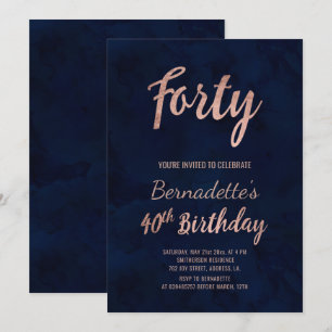 Invitation Anniversaire d'or rose d'aquarelle de bleu marine