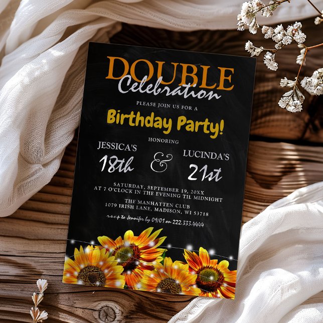 Invitation Anniversaire Double Célébration Rustique Tournesol (Créateur téléchargé)