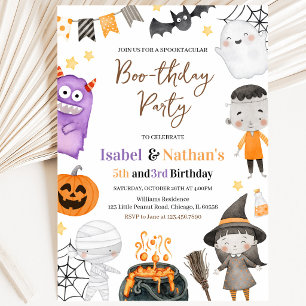 Invitation Anniversaire double Halloween Monstres