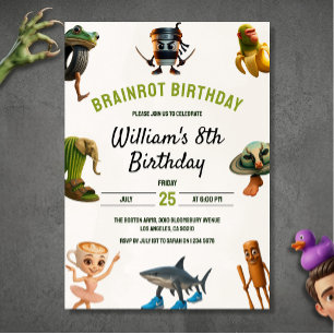 Invitation Anniversaire drôle de 8 ans pour enfants avec Brai