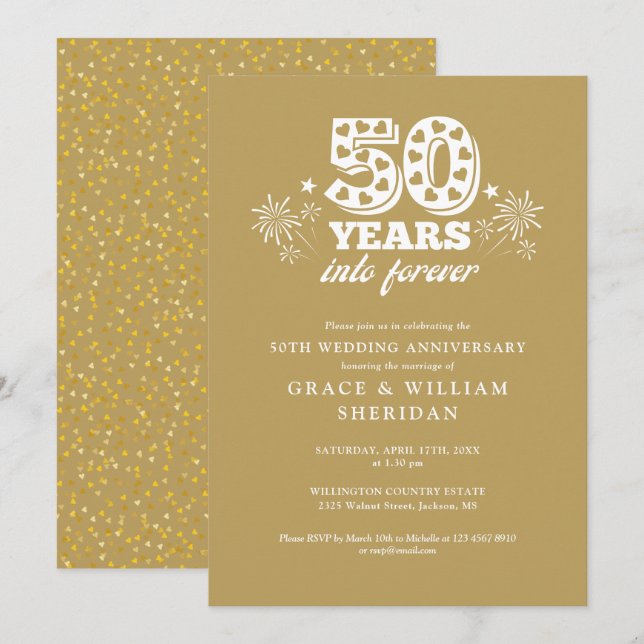 Invitation Anniversaire du 50e Mariage de Forever Gold (Devant / Derrière)