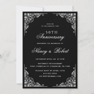 Invitation Anniversaire du 50e Mariage de l'Ornat noir et bla