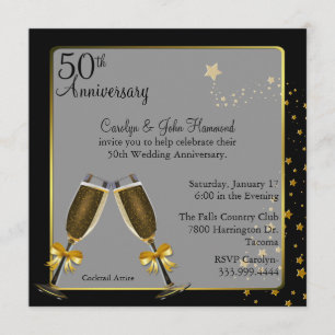 Invitation Anniversaire du 50e Mariage noir et or chic