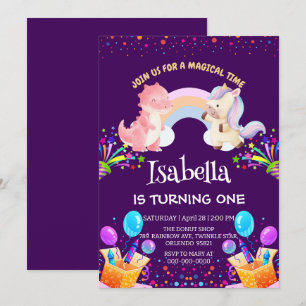 Invitation Anniversaire du ballon arc-en-ciel Cute Dinosaur U