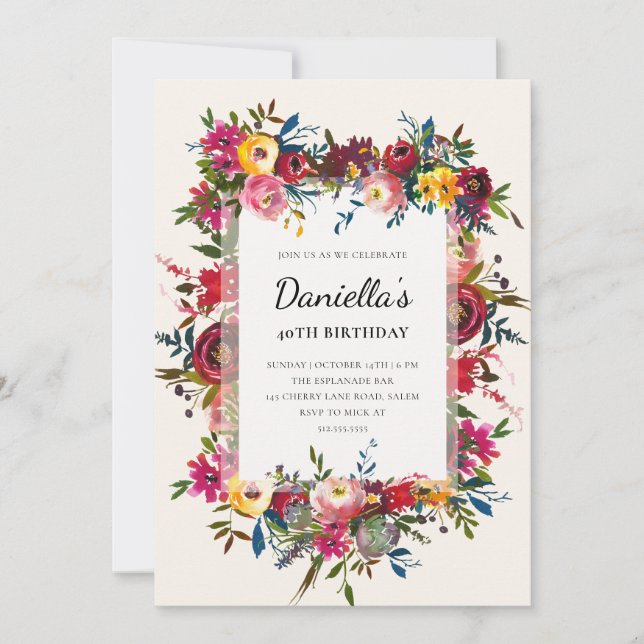 Invitation Anniversaire du Bouquet Floral Russe (Devant)