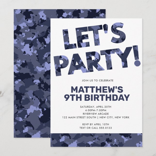 Invitation Anniversaire du Camouflage, Faisons la fête Camo B (Devant / Derrière)