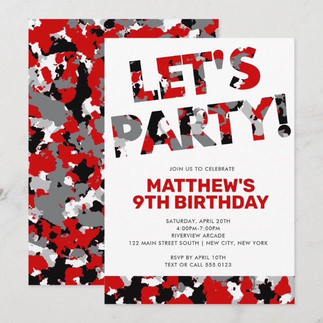 Invitation Anniversaire du Camouflage, Faisons la fête Camo n (Devant / Derrière)