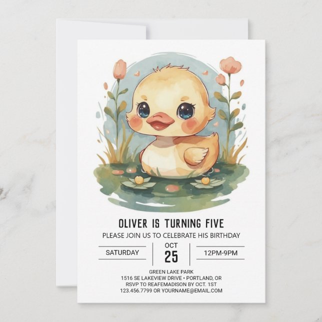 Invitation Anniversaire du Canard Cute Pastel (Devant)