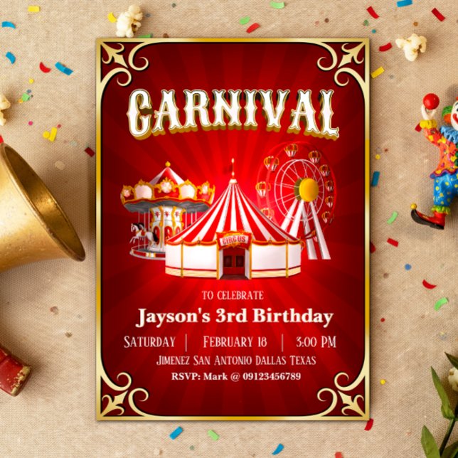 Invitation Anniversaire du Carnaval vintage (Vintage Carnival Birthday Invitation)