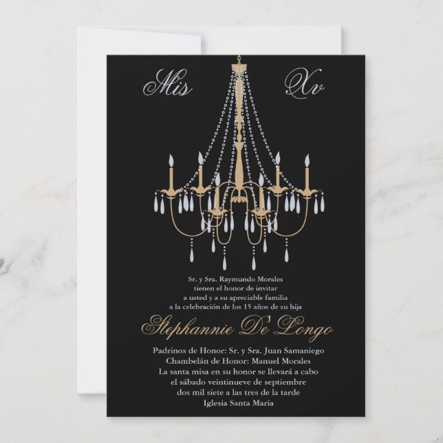 Invitation Anniversaire du Chandelier Quinceanera  (Devant)