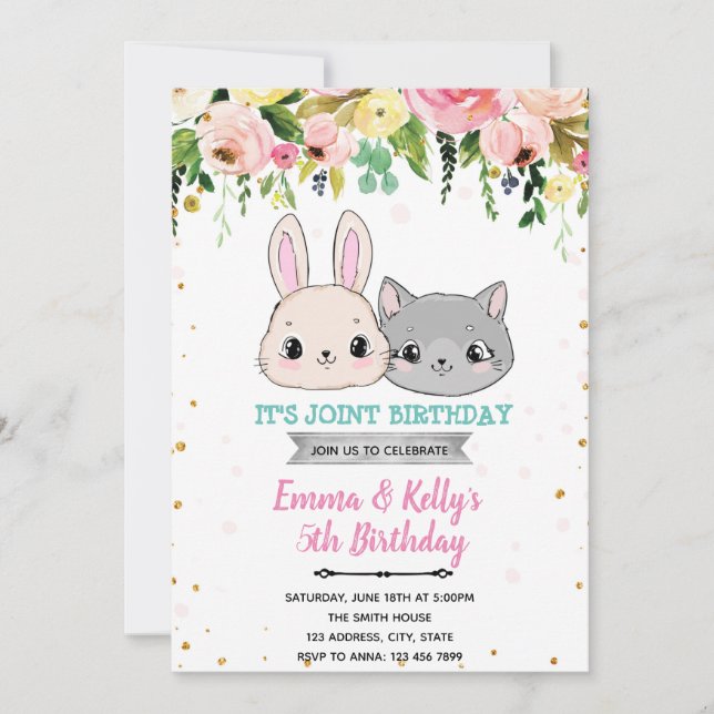 Invitation Anniversaire du chat et du lapin (Devant)