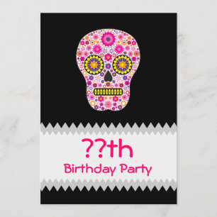 Invitation Anniversaire du crâne de sucre mexicain rose