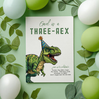 Invitation Anniversaire du dinosaure à trois rapports