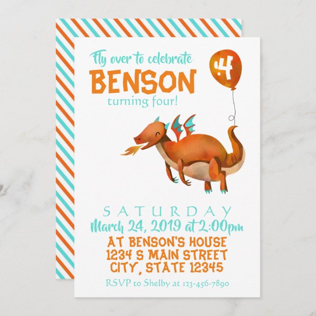 Invitation Anniversaire du dragon (Devant / Derrière)