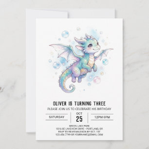 Invitation Anniversaire du dragon à bulle iridescent