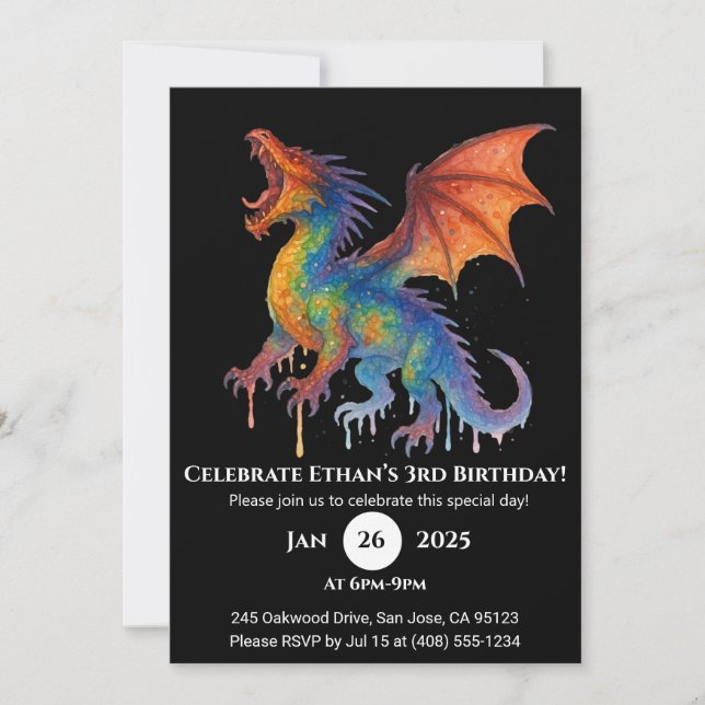 Invitation Anniversaire du dragon arc-en-ciel (Devant)