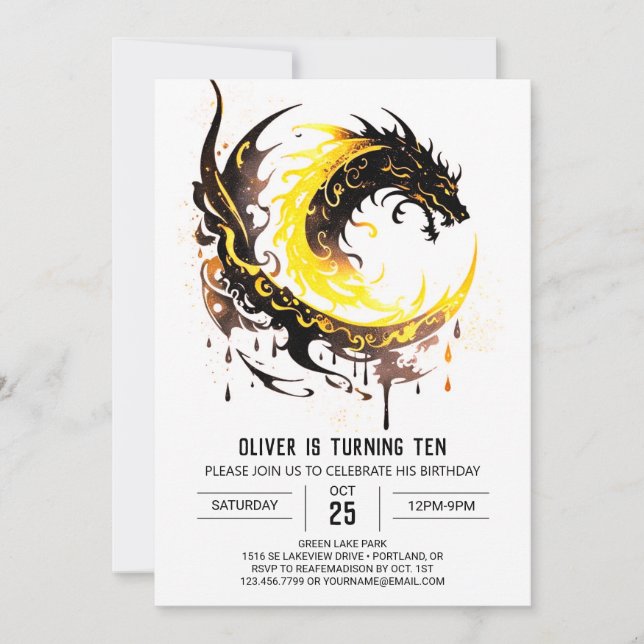 Invitation Anniversaire du dragon d'aquarelle (Devant)