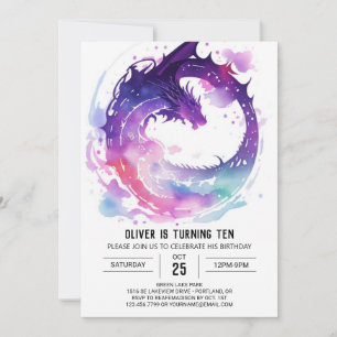 Invitation Anniversaire du dragon d'aquarelle magique