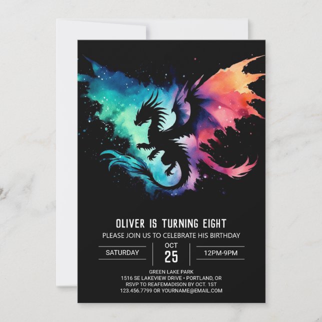 Invitation Anniversaire du dragon peint do-it-yourself (Devant)