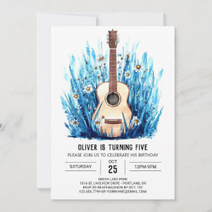 Invitation Anniversaire du garçon de guitare acoustique impri