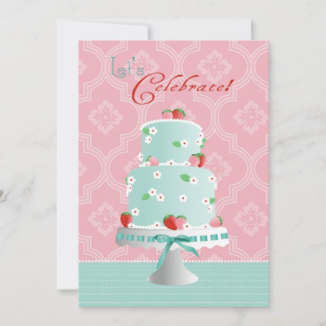 Invitation Anniversaire du gâteau aux fraises (Devant)