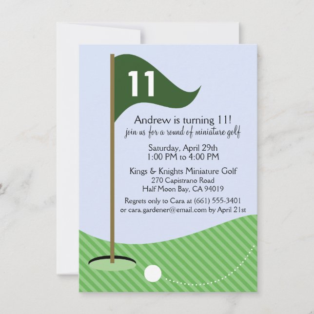 Invitation Anniversaire du golf miniature Hunter Green Let's  (Devant)