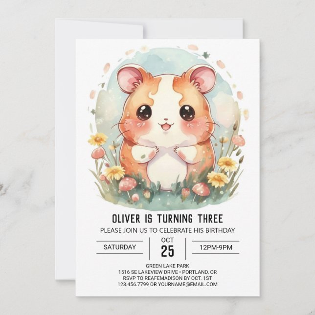 Invitation Anniversaire du hamster moderne enchanté (Devant)