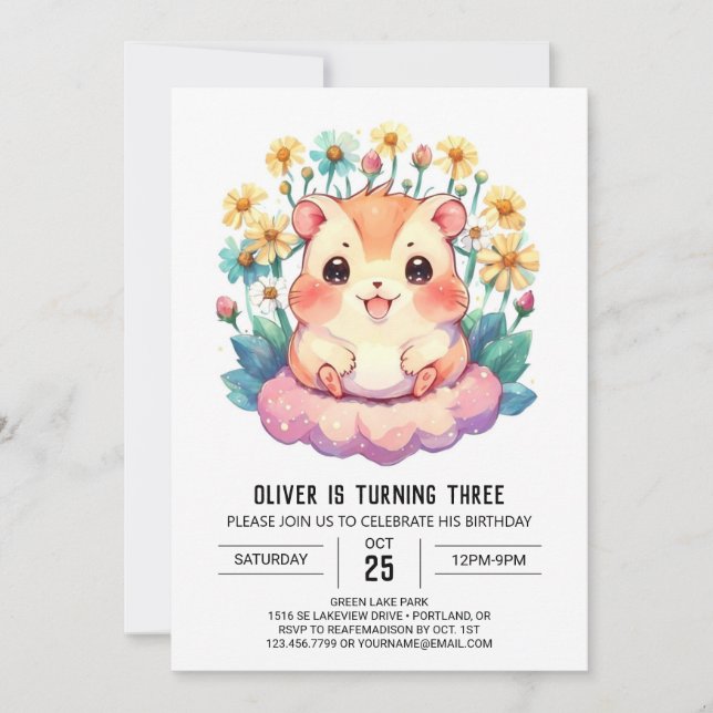 Invitation Anniversaire du hamster numérique pour enfants (Devant)