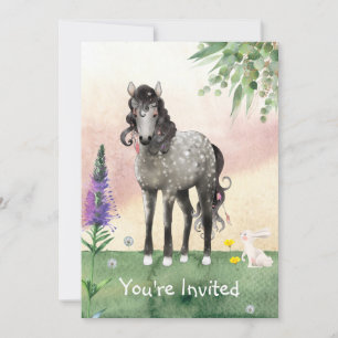 Invitation Anniversaire du joli pré-cheval aux fleurs du prin