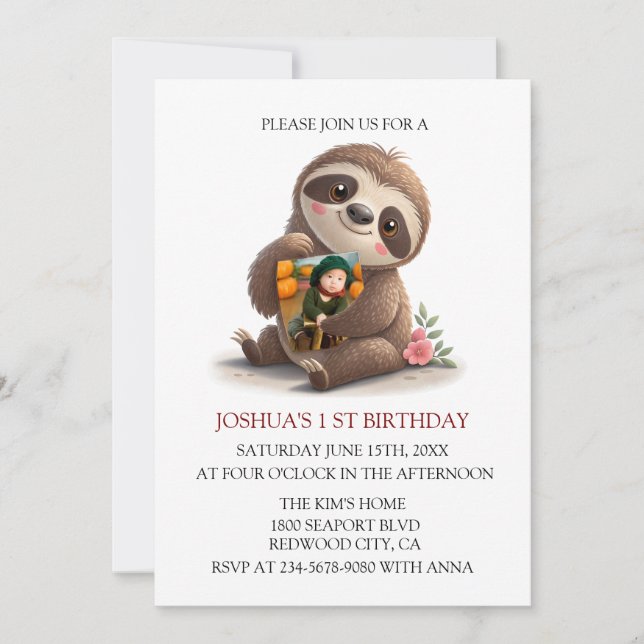 Invitation Anniversaire du joli Sloth (Devant)