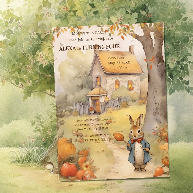 Invitation Anniversaire du lapin mignon d'automne (Créateur téléchargé)