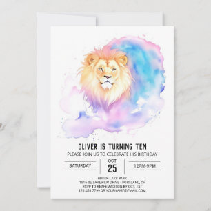 Invitation Anniversaire du lion aquarelle personnalisé