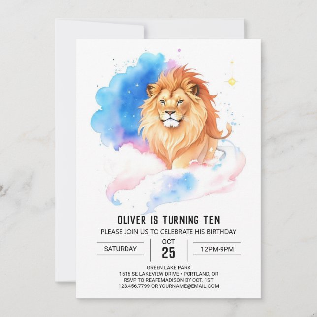 Invitation Anniversaire du lion chic moderne (Devant)