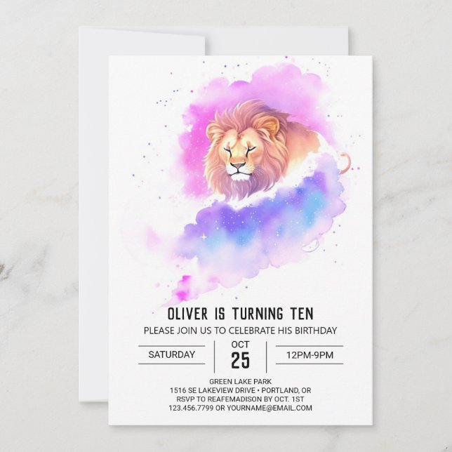 Invitation Anniversaire du lion chic sauvage (Devant)