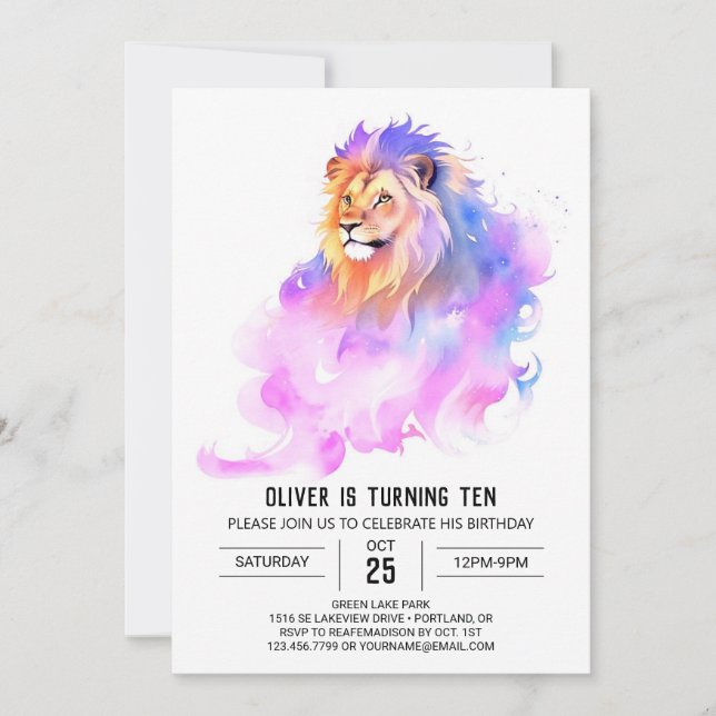 Invitation Anniversaire du lion sauvage Whimsical (Devant)