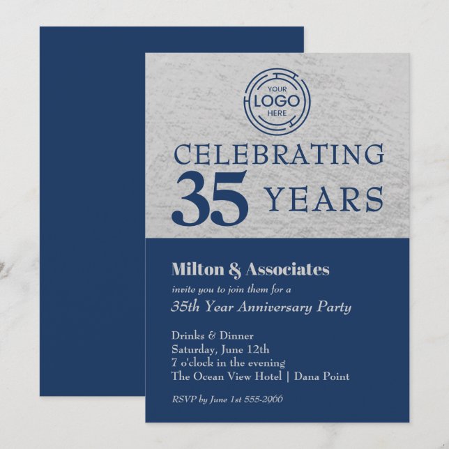 Invitation Anniversaire du logo de l'entreprise Marine Argent (Devant / Derrière)