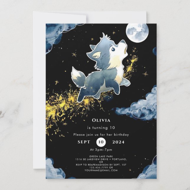 Invitation Anniversaire du loup de bois mignon (Devant)